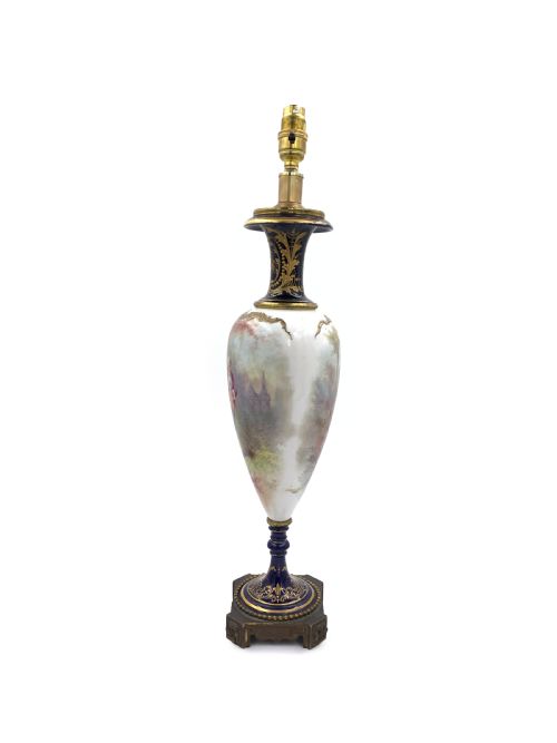 ANTIQUE BLUE SEVRES STYLE PORCELAIN TABLE LAMP FRANCE 19TH CENTURY - ADDITIONAL PHOTO 2