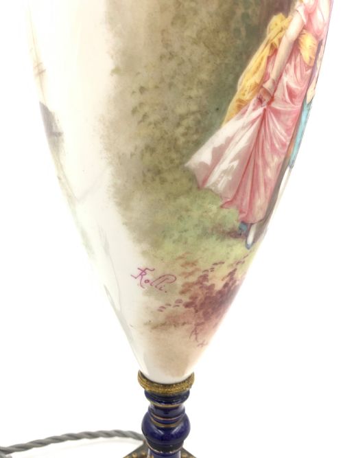 ANTIQUE BLUE SEVRES STYLE PORCELAIN TABLE LAMP FRANCE 19TH CENTURY - ADDITIONAL PHOTO 6