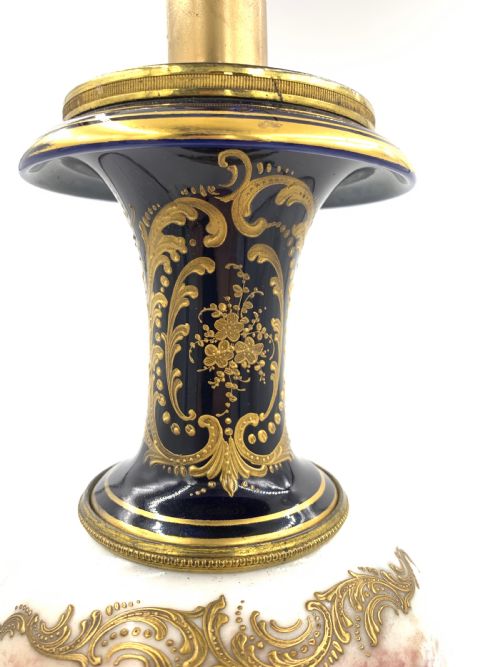 ANTIQUE BLUE SEVRES STYLE PORCELAIN TABLE LAMP FRANCE 19TH CENTURY - ADDITIONAL PHOTO 8