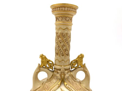 PAIR OF LATE 19TH CENTURY JAPANESE STYLE GILT DECORATED ROYAL WORCESTER PORCELAIN VASES - ADDITIONAL PHOTO 5