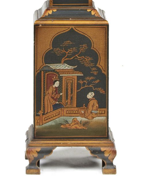 GREEN GROUND CHINOISERIE LACQUERED AND GILT DECORATED SMALL LONGCASE TIMEPIECE - ADDITIONAL PHOTO 1