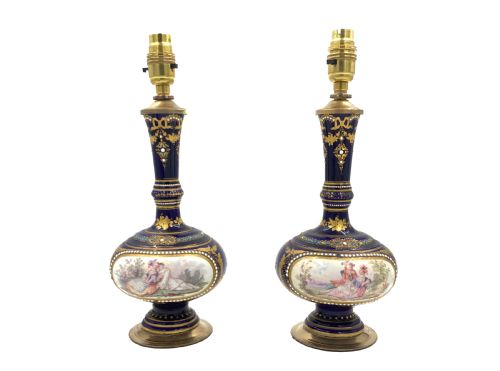 pair of jewelled porcelain lamps - CATEGORY: ANTIQUE LIGHTING - DATED 19TH CENTURY