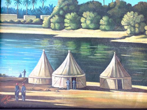 CAMP ON THE TIGRIS OIL ON CANVAS PAINTING BY ABDUL KADIR AL RASSAM IRAQ 18821952 - ADDITIONAL PHOTO 1
