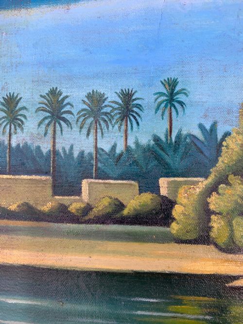 CAMP ON THE TIGRIS OIL ON CANVAS PAINTING BY ABDUL KADIR AL RASSAM IRAQ 18821952 - ADDITIONAL PHOTO 7