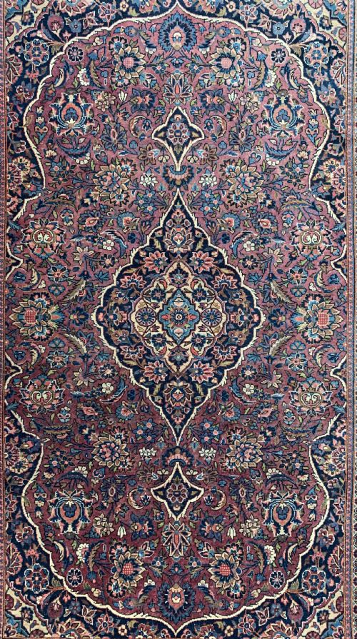 BURGUNDY GROUND PERSIAN KASHAN RUG IN FLORAL DESIGN - ADDITIONAL PHOTO 1