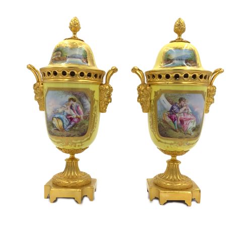 pair of 19th century sevres style porcelain and ormolu lidded vases - CATEGORY: ANTIQUE CERAMICS - DATED 19TH CENTURY