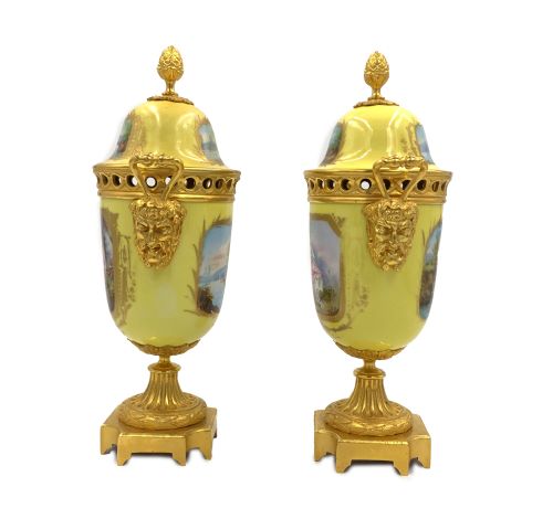 PAIR OF 19TH CENTURY SEVRES STYLE PORCELAIN AND ORMOLU LIDDED VASES - ADDITIONAL PHOTO 1