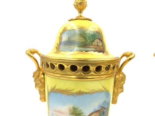 PAIR OF 19TH CENTURY SEVRES STYLE PORCELAIN AND ORMOLU LIDDED VASES - ADDITIONAL PHOTO 11