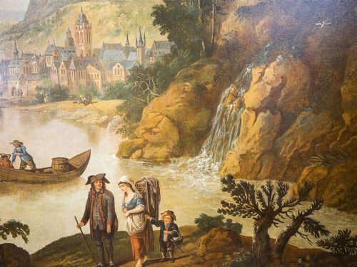 A CAPRICCIO RHINELAND LANDSCAPE LARGE OIL ON CANVAS ATTRIBUTED TO CHRISTIAN GEORG SCHUTZ 18TH19TH CENTURY - ADDITIONAL PHOTO 4