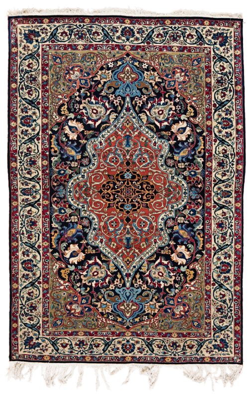 antique wool and part silk persian tehran rug - CATEGORY: ANTIQUE RUGS - DATED 19TH CENTURY