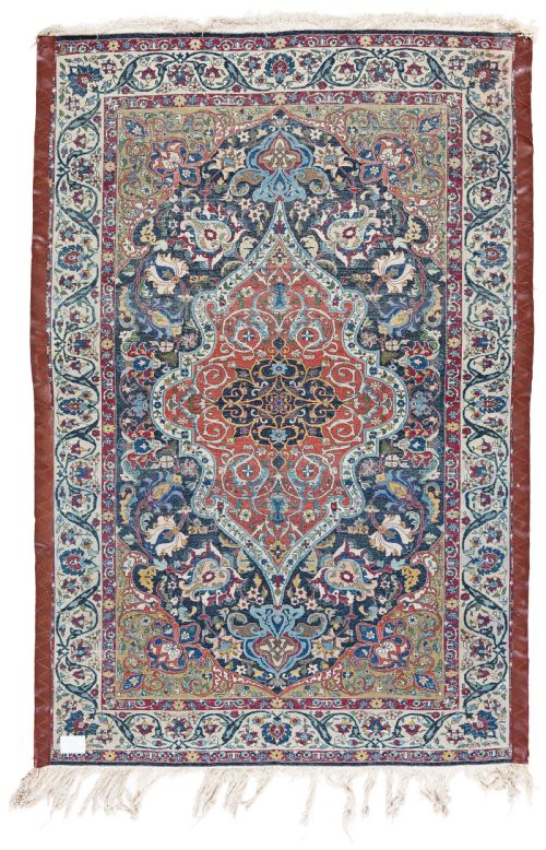 ANTIQUE WOOL AND PART SILK PERSIAN TEHRAN RUG - ADDITIONAL PHOTO 1