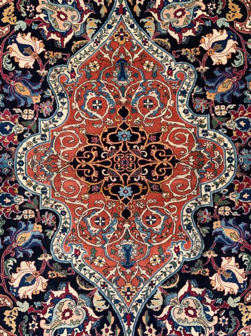 ANTIQUE WOOL AND PART SILK PERSIAN TEHRAN RUG - ADDITIONAL PHOTO 2