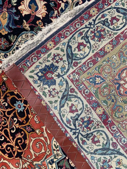 ANTIQUE WOOL AND PART SILK PERSIAN TEHRAN RUG - ADDITIONAL PHOTO 7