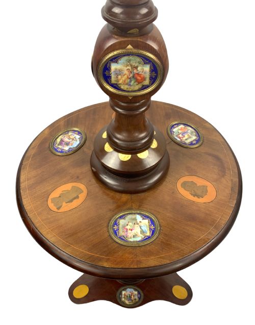 MAHOGANY LAMP STANDARD DECORATED WITH SEVRES STYLE PORCELAIN PLAQUES - ADDITIONAL PHOTO 1