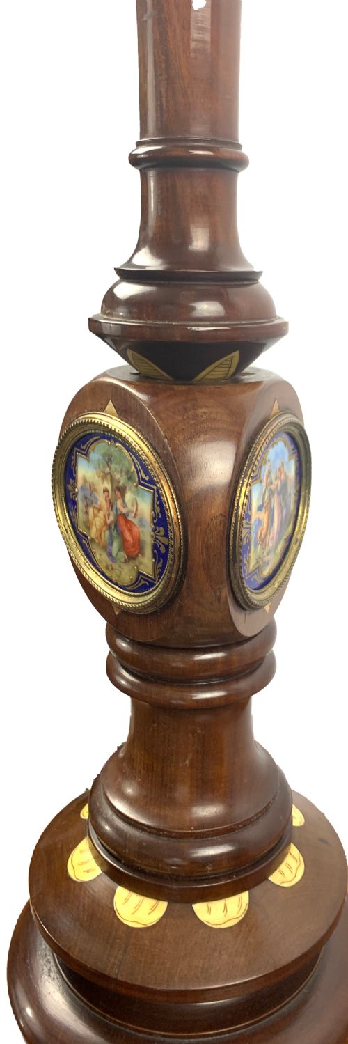 MAHOGANY LAMP STANDARD DECORATED WITH SEVRES STYLE PORCELAIN PLAQUES - ADDITIONAL PHOTO 2