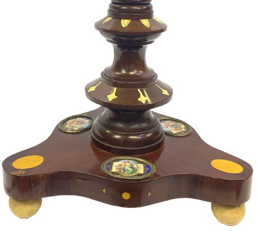 MAHOGANY LAMP STANDARD DECORATED WITH SEVRES STYLE PORCELAIN PLAQUES - ADDITIONAL PHOTO 4