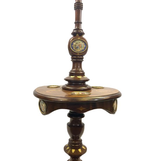 MAHOGANY LAMP STANDARD DECORATED WITH SEVRES STYLE PORCELAIN PLAQUES - ADDITIONAL PHOTO 5