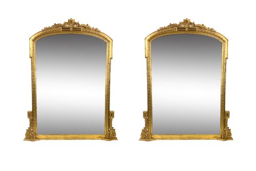large pair of gilt wood victorian overmantle mirrors - CATEGORY: ANTIQUE MIRRORS - DATED 19TH CENTURY