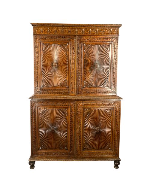 angloindian carved padouk linen press - CATEGORY: ANTIQUE CUPBOARDS - DATED 19TH CENTURY