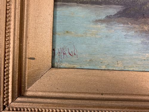 PAIR OF 18TH CENTURY GILTWOOD FRAMED OIL ON CANVAS LANDSCAPES SIGNED JHALL - ADDITIONAL PHOTO 4