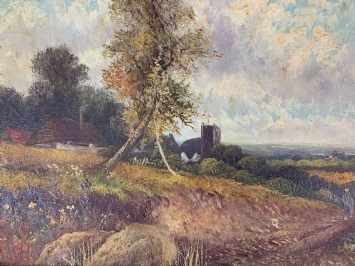 PAIR OF 18TH CENTURY GILTWOOD FRAMED OIL ON CANVAS LANDSCAPES SIGNED JHALL - ADDITIONAL PHOTO 6