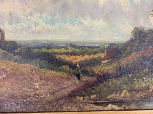 PAIR OF 18TH CENTURY GILTWOOD FRAMED OIL ON CANVAS LANDSCAPES SIGNED JHALL - ADDITIONAL PHOTO 7