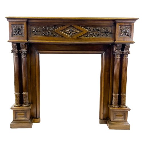 antique carved wood fireplace mantel - CATEGORY: ANTIQUE FIREPLACES - DATED 19TH CENTURY
