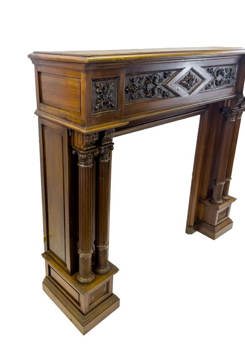 ANTIQUE CARVED WOOD FIREPLACE MANTEL - ADDITIONAL PHOTO 1