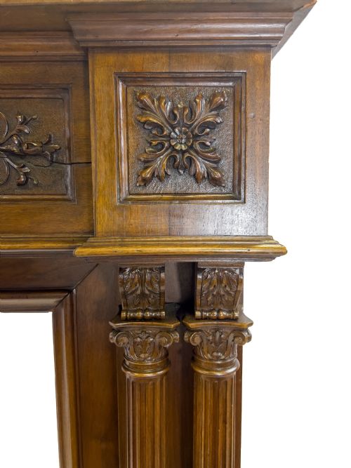 ANTIQUE CARVED WOOD FIREPLACE MANTEL - ADDITIONAL PHOTO 3