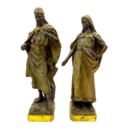 19th century pair of goldscheider polychrome terracotta figures of an oriental lady and arab soldier austria - CATEGORY: ANTIQUE CERAMICS - DATED 19TH CENTURY