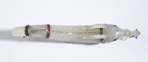 19TH CENTURY CARVED WHITE JADE STONE POWDER FLASK MUGHAL - ADDITIONAL PHOTO 2
