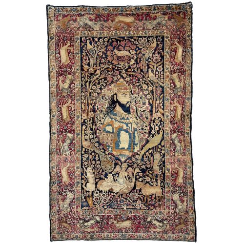 pictorial kerman raver rug depicts khosrow anushirvan king of persia - CATEGORY: ANTIQUE RUGS - DATED 1920