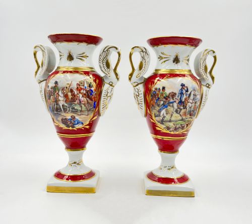 PAIR OF PORCELAIN EMPIRE STYLE VASES MARKED PARIS - ADDITIONAL PHOTO 1