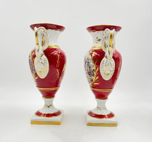 PAIR OF PORCELAIN EMPIRE STYLE VASES MARKED PARIS - ADDITIONAL PHOTO 2