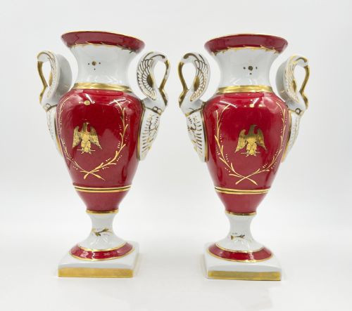 PAIR OF PORCELAIN EMPIRE STYLE VASES MARKED PARIS - ADDITIONAL PHOTO 3
