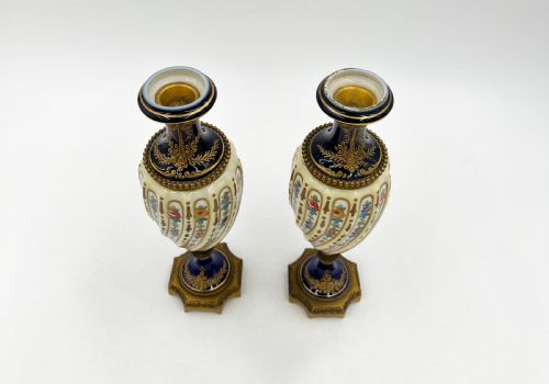 PAIR OF FRENCH SEVRES STYLE TWISTED BODY PORCELAIN GILT BRONZE VASES - ADDITIONAL PHOTO 2
