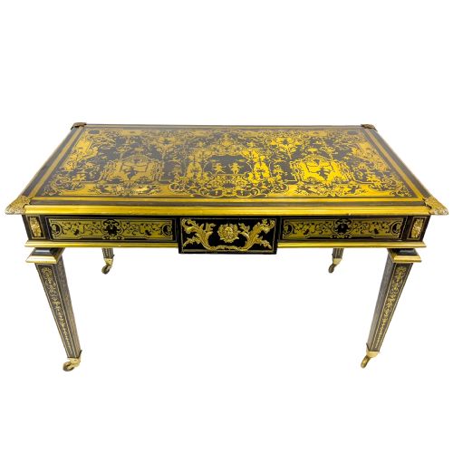 a 19th century brass inlaid french boulle style desk - CATEGORY: ANTIQUE TABLES - DATED 19TH CENTURY