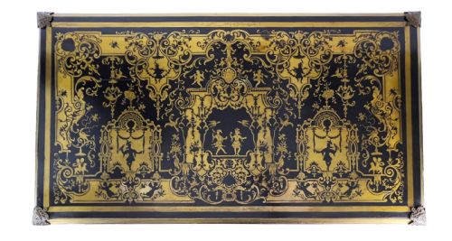 A 19TH CENTURY BRASS INLAID FRENCH BOULLE STYLE DESK - ADDITIONAL PHOTO 3