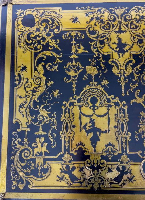 A 19TH CENTURY BRASS INLAID FRENCH BOULLE STYLE DESK - ADDITIONAL PHOTO 7