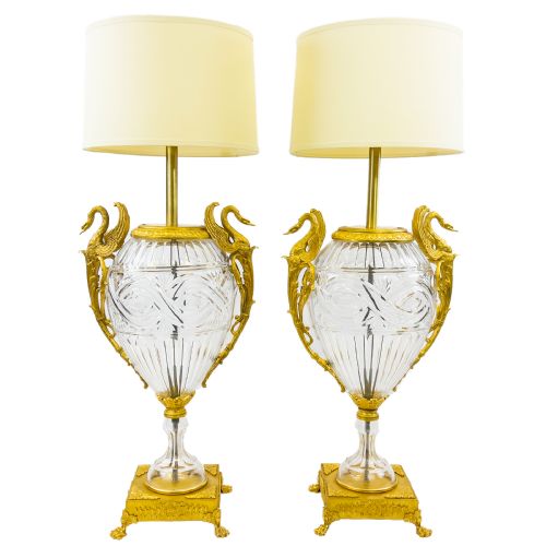large pair of french antique ormolumounted cutglass vases fitted as lamps - CATEGORY: ANTIQUE LIGHTING - DATED 19TH CENTURY