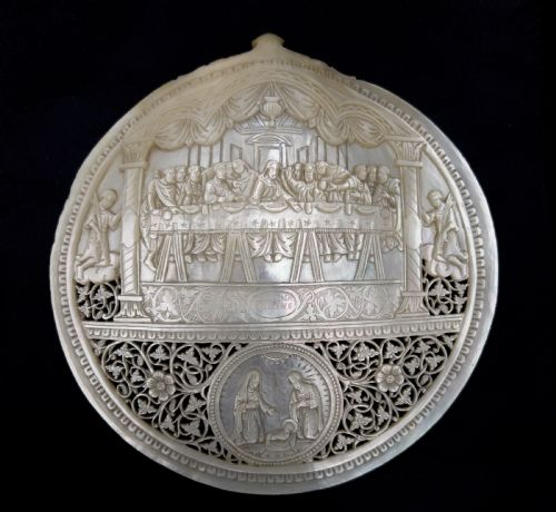 LATE 19TH CENTURY ANTIQUE JERUSALEM MOTHER OF PEARL SHELL CARVED PLAQUES - ADDITIONAL PHOTO 1