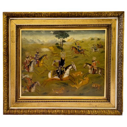 oil on canvas depicts hunting scene of qajar ruler fath 'ali shah qajar dynasty - CATEGORY: ANTIQUE ART - DATED 1900