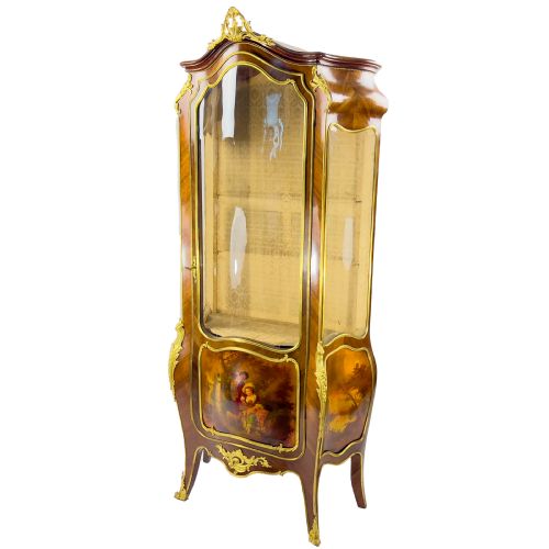 FRENCH ORMOLU MOUNTED AND PAINTED PANEL VITRINE DISPLAY CABINET