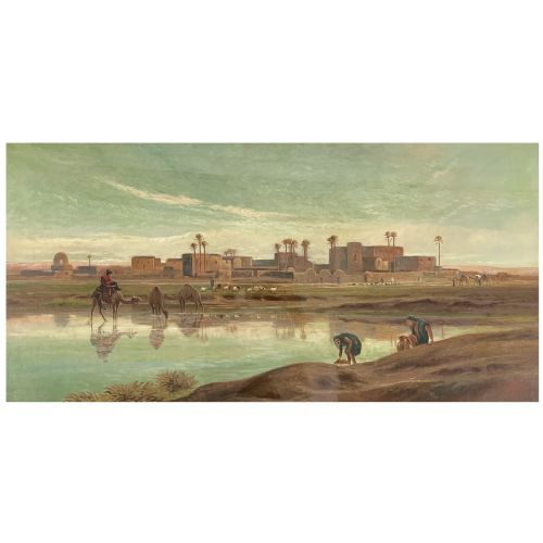 on the banks of the nile large oil on canvas by frederick goodall ra - CATEGORY: ANTIQUE ART - DATED 19TH CENTURY