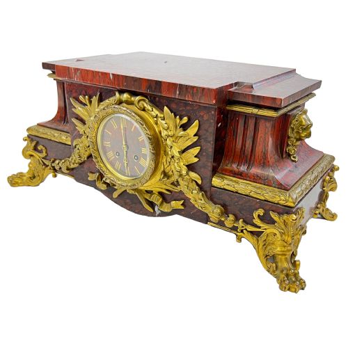 late 19th century griotte marble mantel clock by ferdinand barbedienne - CATEGORY: ANTIQUE CLOCKS - DATED 19TH CENTURY