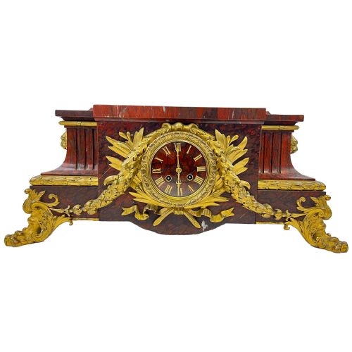 LATE 19TH CENTURY GRIOTTE MARBLE MANTEL CLOCK BY FERDINAND BARBEDIENNE - ADDITIONAL PHOTO 1