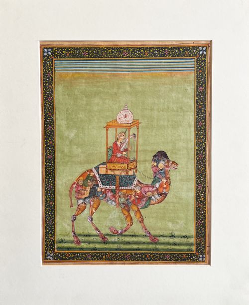 INDIAN MINIATURE PAINTING DEPICTS A LADY RIDING A COMPOSITE CAMEL 20TH CENTURY - ADDITIONAL PHOTO 1