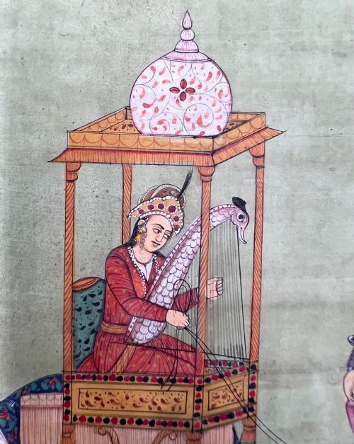INDIAN MINIATURE PAINTING DEPICTS A LADY RIDING A COMPOSITE CAMEL 20TH CENTURY - ADDITIONAL PHOTO 4