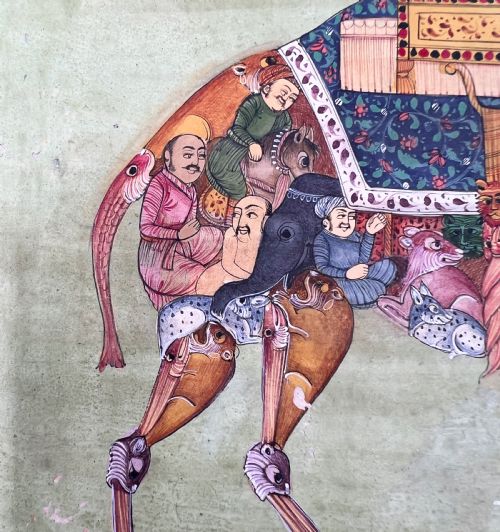 INDIAN MINIATURE PAINTING DEPICTS A LADY RIDING A COMPOSITE CAMEL 20TH CENTURY - ADDITIONAL PHOTO 7