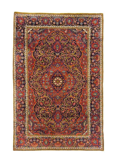 exquisite colourful mohtasham kashan rug - CATEGORY: ANTIQUE RUGS - DATED 1900